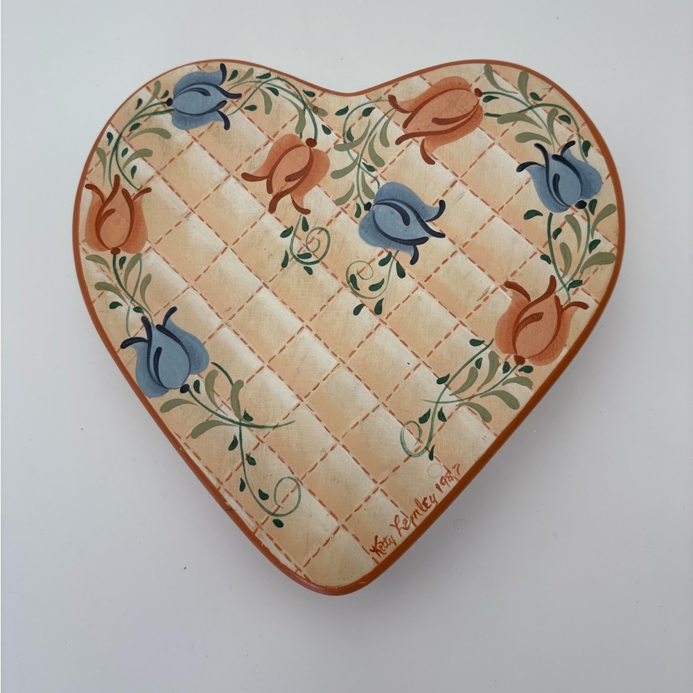 Heart-Shaped Floral Decorative Wood Box -Vintage, Handmade and Hand Painted